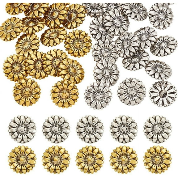 40 Pcs Daisy Alloy Shank Buttons 2 Colors Vintage Flower Sewing Button Sew on Clothing Buttons Shank Blazer Buttons