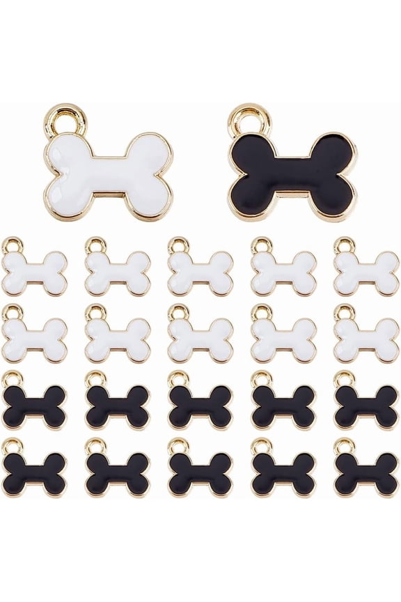 40 Pcs Dog Bone Alloy Pendant 2 Colors Metal Enamel Bone Amulet Small Pet Dog Tag Charm