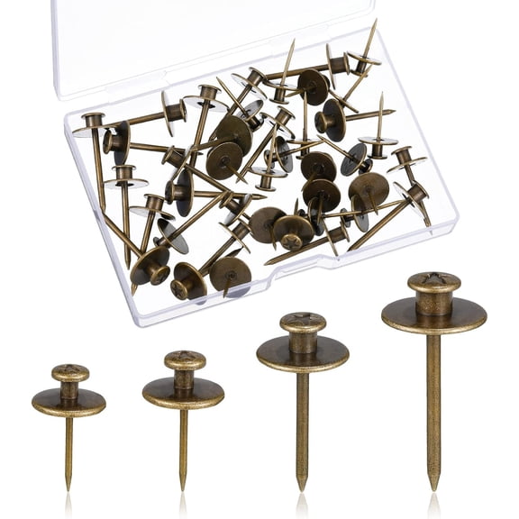 40 Pcs Double Headed Picture Hangers Nails 4 Size Long Thumb Tacks Wall Nails for Hanging Pictures Decorative Push Pins Hooks for Drywall Photo Office Home Decor, 20/30/ 40/ 50lb(Bronze)