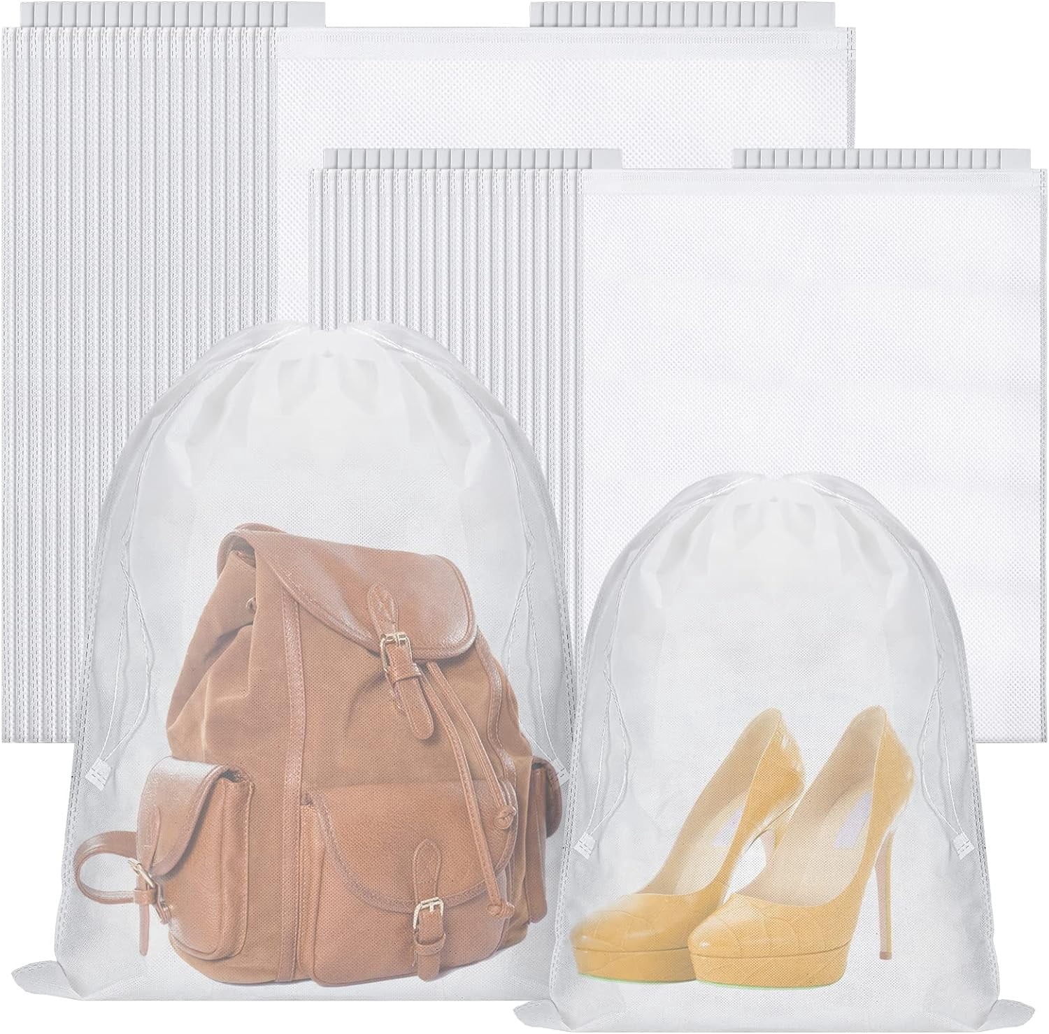 40 Pcs Dust Bags for Handbags Drawstring Dust Proof Purse Storage Bags, 2 Size Non Woven Breathable Fabric Shoes Pouch for Purse Backpack Boots Cloth Storage Travel Package Organizer, White
