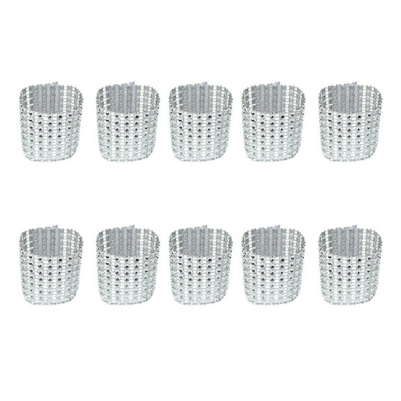 40 Pcs Elegant Napkin Ring with 8 Row Rhinestone Pretty Napkin Holder Napkin Buckle Decoration for Wedding Party (Silver)