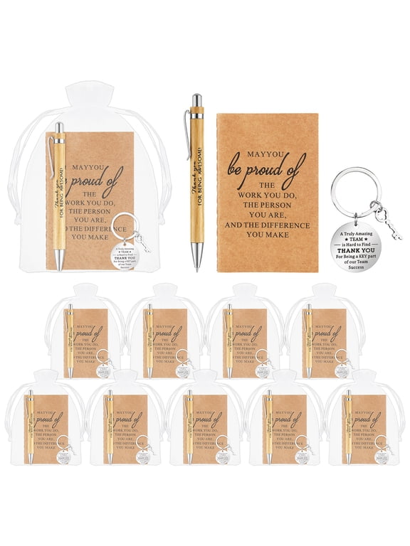 40 Pcs Employee Appreciation Gifts Bulk - Motivational Pocket Notebooks, Natural Bamboo Pens, Gratitude Keychains, Sheer Organza Bags - Team Gifts for Employees, Volunteers, Nurses, Teachers, Colleag
