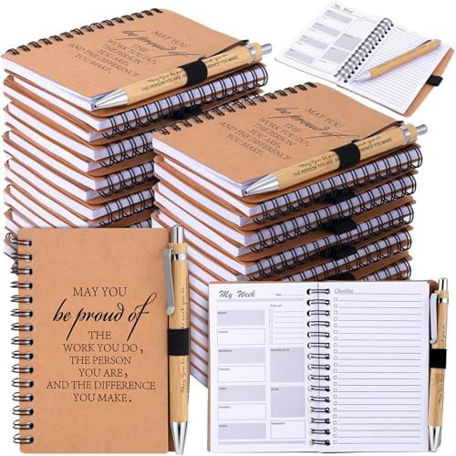 40 Pcs Employee Appreciation Gifts Bulk Weekly Planner Notebooks Inspirational Spiral Journals Thank You Bamboo Ballpoint Pens To Do List Notepad for Teacher Nurse Staff Coworker$$Office