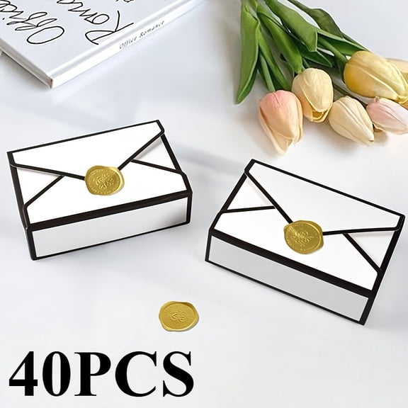 40 Pcs Envelope Gift Boxes with Lids, Elegant White Paper Favor Boxes, Decorative Packaging Boxes for Gift Lovers, Mini Treat Boxes for Wedding Birthday Graduation Party Supplies