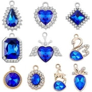 SFTD 40 Pcs Faceted Alloy Glass Beads 10 Styles Blue Glass Crystal Pendants Blue Alloy Crystal Rhinestone Glass Loose Pendants for Necklace Earring Bracelet DIY Jewelry Making