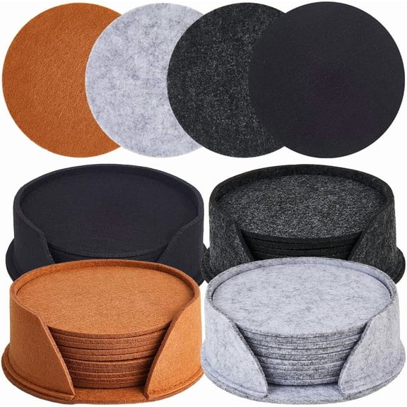 40 Pcs Felt Cup Mat 4 Colors Coasters with Holder Absorbent Coasters Simple Drinking Coasters DIY