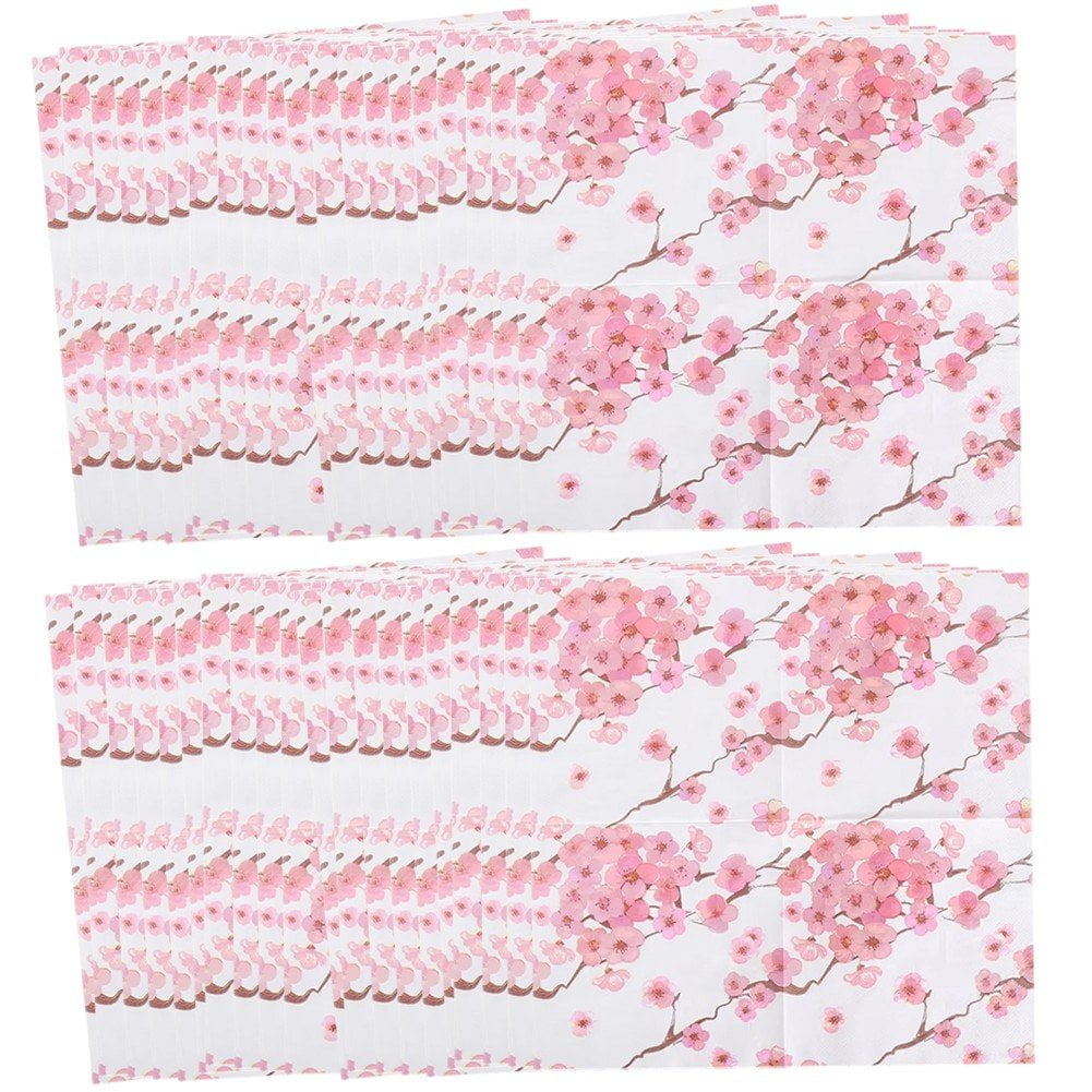 Hsqqdc 40 Pcs Floral Paper Napkins, Chinese Pink Flowers Plum Blossoms Cocktail Beverage Paper Dessert Napkin Spring Afternoon Tea Party Supplies
