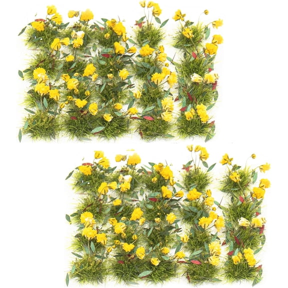 40 Pcs Flower Cluster Flower Vegetation Groups Grass Tufts Miniature Static Scenery Model for DIY Architecture Building Model Railway Train Diorama Garden Scenery Landscape Layout (Yellow)