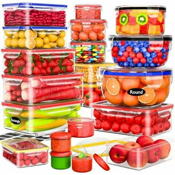 40 Pcs Food Storage Containers with Lids Airtight- Plastic Meal Prep Container for Pantry Kitchen Organization, Microwave, Dishwasher, Freezer Safe -100% Leak Proof (20 Stackable Boxes-20 Lids)