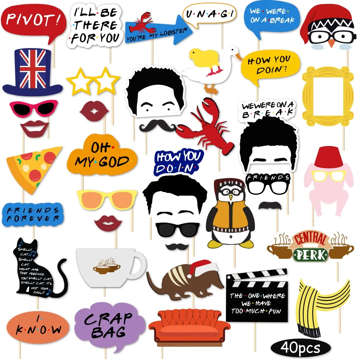 40 Pcs Friends Themed Photo Booth Props Friends TV Show Birthday Party ...