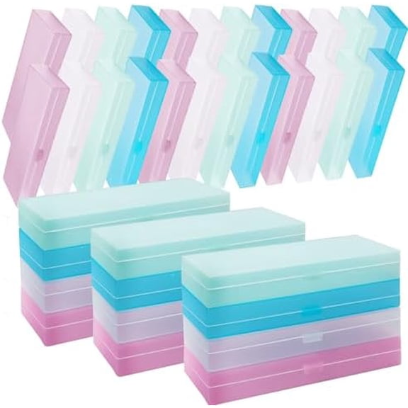 40 Pcs Frosted Plastic Pencil Box with Lid and Snap Closure for Pens Organizer and Office Stationery Supplies Bulk(White Pink Blue Green)$$Office