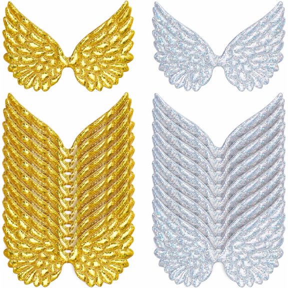 40 Pcs Glitter Craft Angel Wings 2 Colors Fabric Wing Patches Embossed Wing Patches for DIY Craft Clothing Ornament Supplies Shirts Jeans Craft Sewing (Gold Silver) Mixed Color