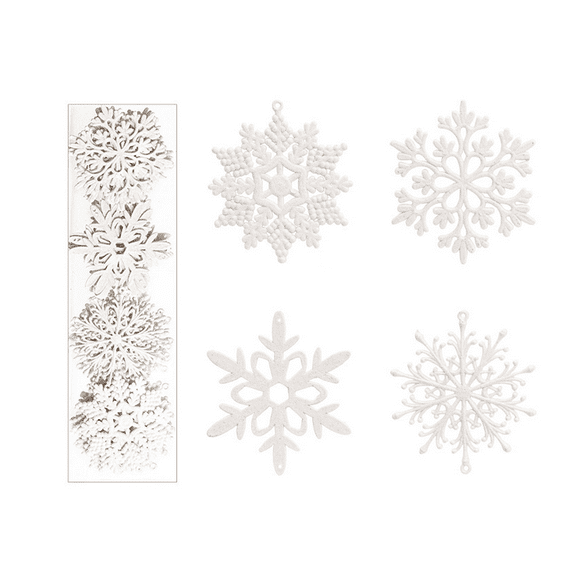40 Pcs Glitter Snowflake Ornaments, Plastic Snowflake Christmas Hanging Decor for Xmas Tree Decor