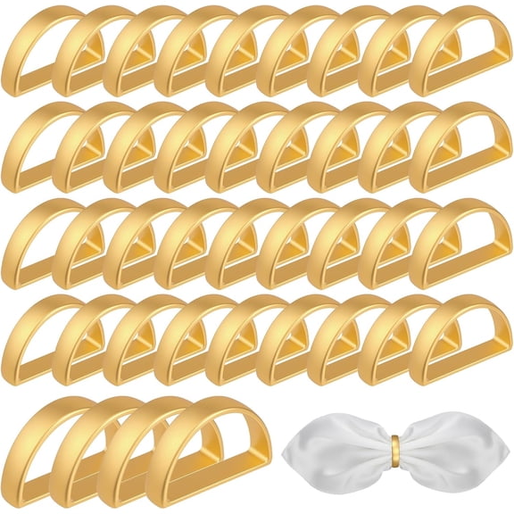 40 Pcs Gold Napkin Rings, Festival Metal Napkin Ring Holders for Table Settings Modern Napkins Rings Bulk for Thanksgiving Christmas Dinner Party Wedding Daily Use(Matte Gold Semicircle)(40)
