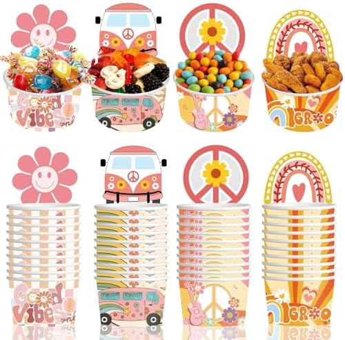 40 Pcs Groovy Snack Cups, Groovy Ice Cream Cups, Retro Hippie Birthday Decorations Supplies, Hippie Boho Bowl for Baby Bridal Shower Girls Birthday Party Favors$$Home Decor, Kitchen, & Other