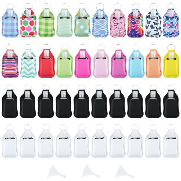 IBEQUEM 83Pcs Hand Sanitizer Keychain Holders,Empty Hand Sanitizer Holders Set, 40 hand sanitizer bottle keychains and 40 reusable flip-top travel bottles,each set comes with 3 funnels