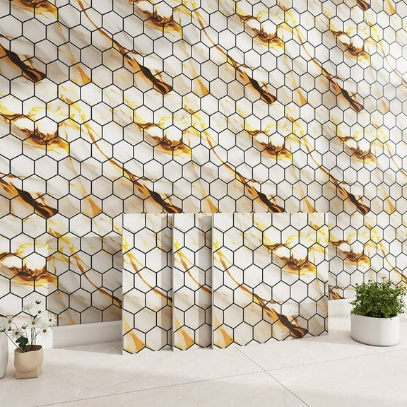 40 Pcs Hexagon Non-Slip Floor Sticker for Home Decor, 12" x 12" Peel and Stick Self-Adhesive Wall Sticker for Living Room Kitchen Bathroom