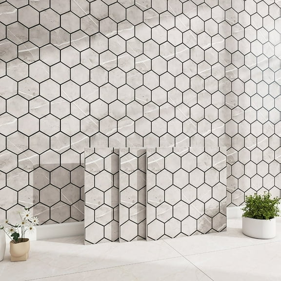 40 Pcs Hexagon Non-Slip Floor Sticker for Home Decor, 12" x 12" Peel and Stick Self-Adhesive Wall Sticker for Living Room Kitchen Bathroom