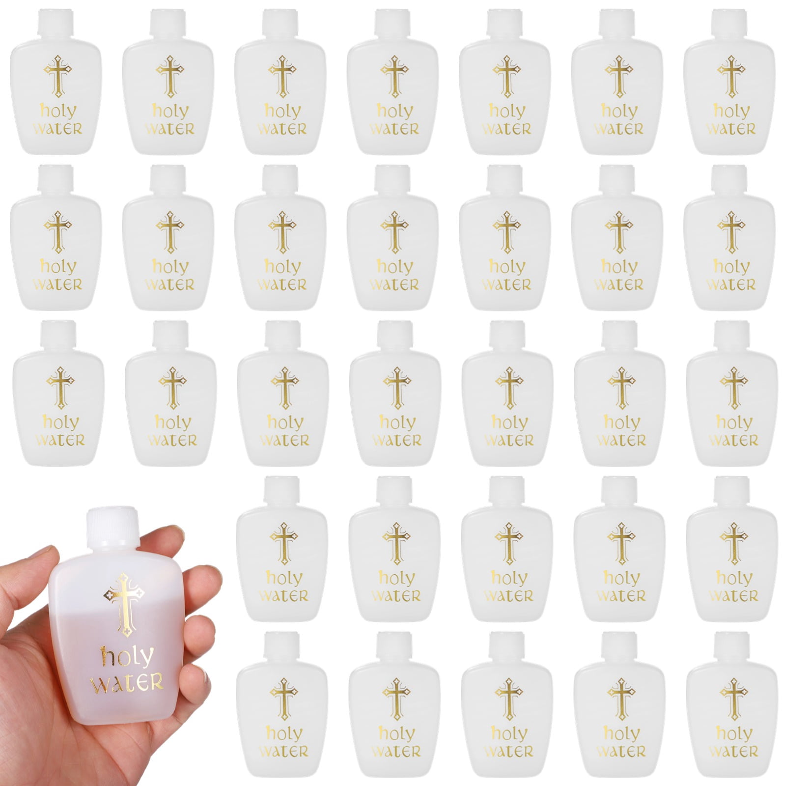 40 Pcs Holy Water Bottles, 2.03 oz/60 ml White Plastic Bottles with Cross Design, Reusable Empty Water Containers for Religious Ceremonies, Baptism Parties, Personal Use, and Church Services