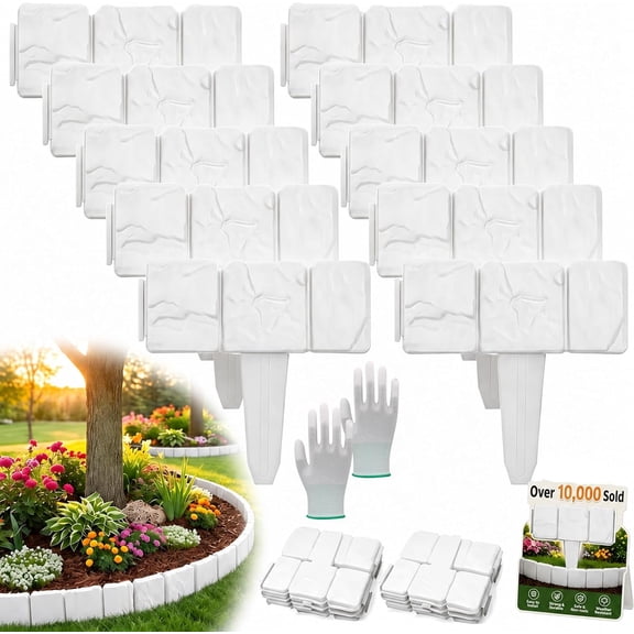 40 Pcs Imitation Stone Garden Fence Plastic Retaining Edging Border Grey Cobbled Effect Landscape Decor Interlocking Decorative Panels Flower Bed Path Lawn Outdoor Picket Yard Grass Edge (Red,10pcs)