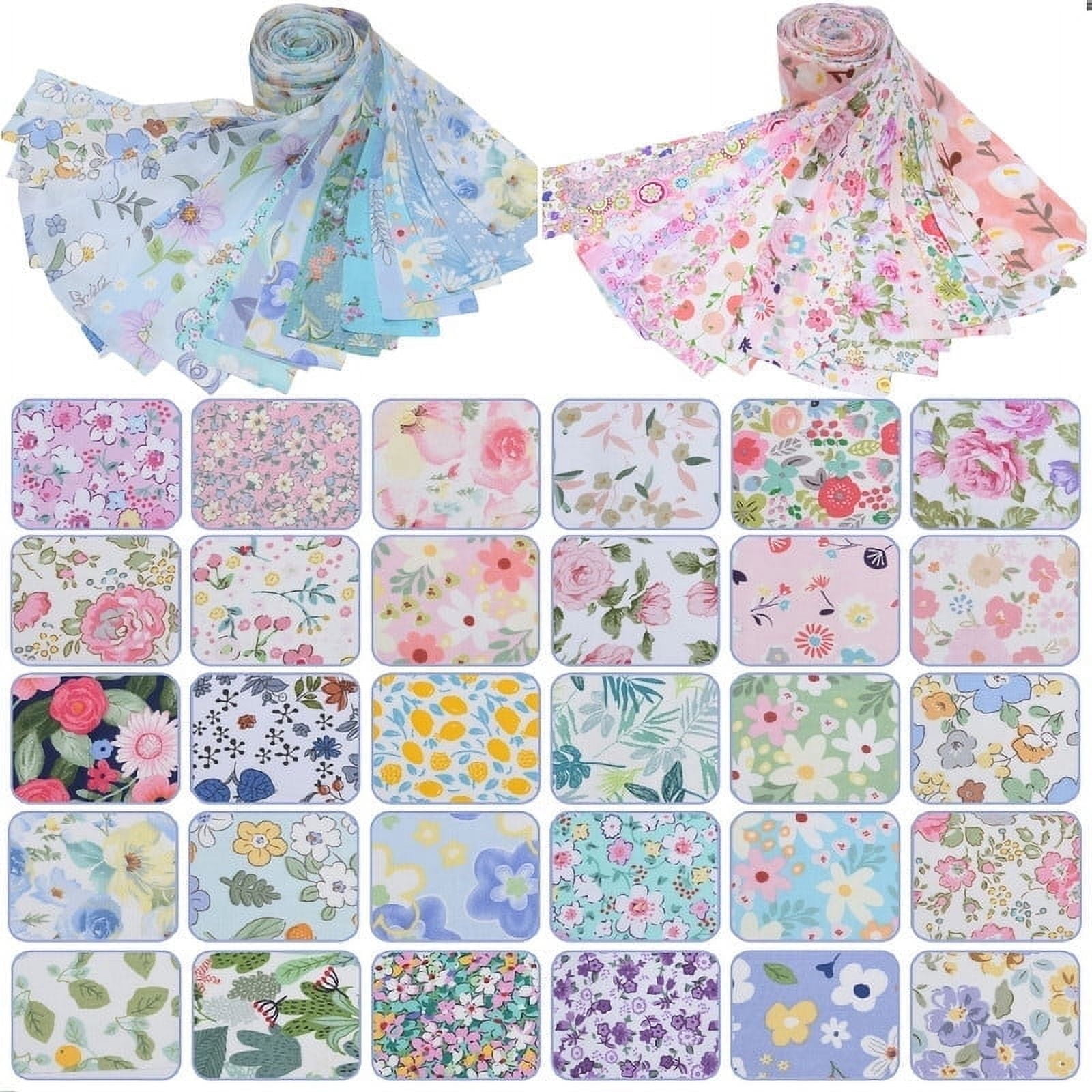 40 Pcs Jelly Roll Fabric Strips for Quilting Sewing-2.6 Inch Precut Cotton Floral Fabric Strips Bundles, Perfect Quilting Fabric for Sewing,DIY Sewing Supplies(Pink/Blue)
