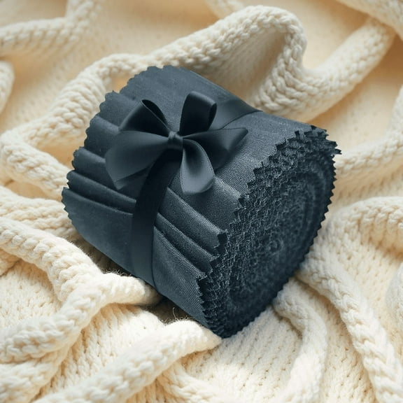 40 Pcs Jelly Roll Fabric Strips for Quilting Sewing-2.6x40 Inch Precut Cotton Floral Fabric Strips Bundles with Wavy Edges, Perfect Quilting Fabric for Sewing, DIY Sewing Supplies Black