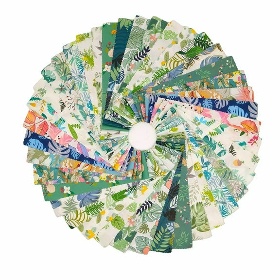 40 Pcs Jelly Roll Fabric Strips for Quilting Sewing-2.6x40 Inch Precut Cotton Floral Fabric Strips Bundles with Wavy Edges, Perfect Quilting Fabric for Sewing, DIY Sewing Supplies Leaf Green