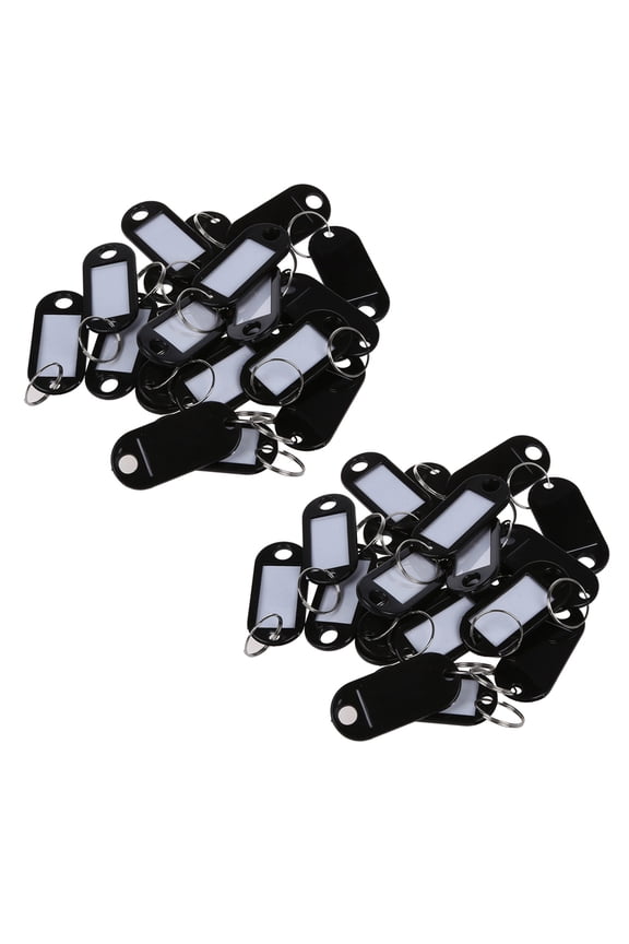 40 Pcs Key ID Label Tags Split Ring Keyring Keychain Black