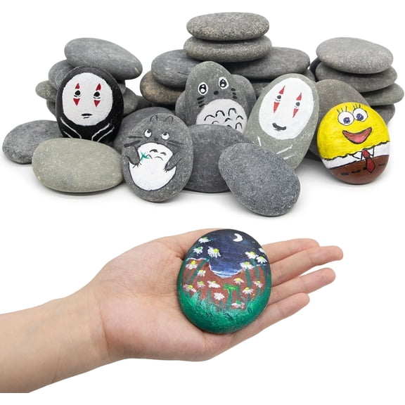 40 Pcs Large Rocks for Painting 25pcs 2-3 & 15pcs 3-4 River Rocks for Painting Natural Flat & Smooth Rocks for Painting for Kids & Adult Craft Gift