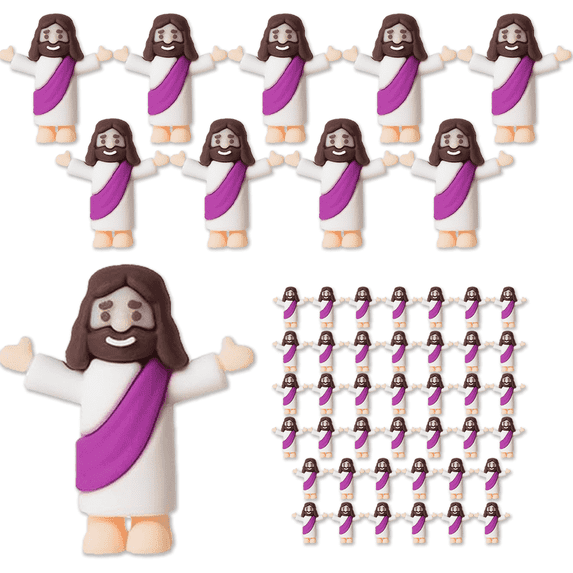40 Pcs Little Jesus Figurine Miniature Jesus Doll Tiny Jesus Figurine to Hide and Seek Classic Religious Gifts Christ Savior Jesus for Sunday Easter Egg Stuffers Baptism Gift(40,Purple)