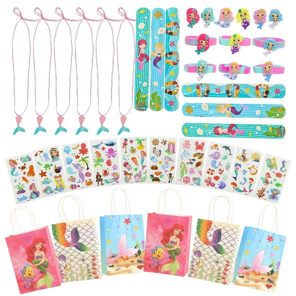 40 Pcs Mermaid Party Favors Girls Birthday Supplies for 6 Guest Mermaid Tail Necklace Bracelet Rings Bags Filler Kit Gift Style Random