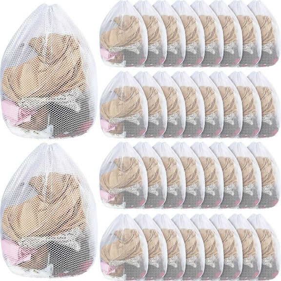 40 Pcs Mesh Laundry Bags Bulk with Drawstring 20 x 24'' White Heavy Duty Mesh Bag Machine Washable Sturdy Large Net Laundry Wash Bag for Dormitory College Apartment Travelling Camping
