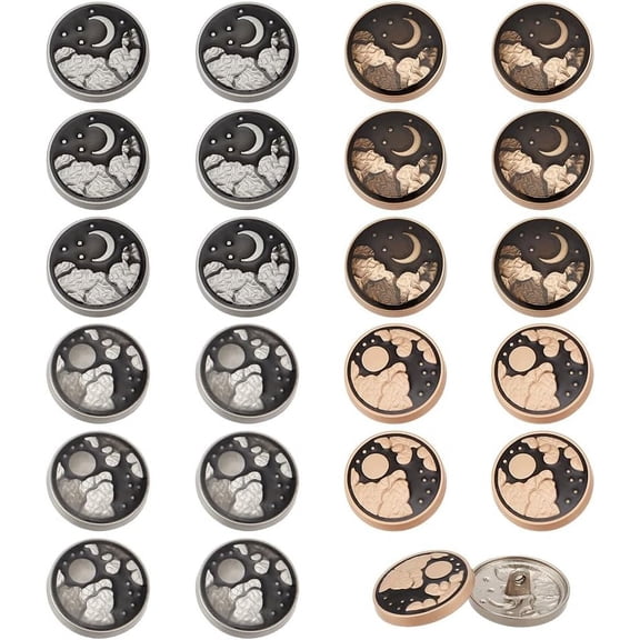 40 Pcs Metal Shank Buttons Sun Moon Imprint Metal Blazer Buttons 22.5mm Alloy Enamel Shank Buttons Engraved Metal Buttons for Costumes Sewing DIY Crafts Crochet Ornament Platinum & Golden