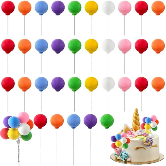 40 Pcs Mini Balloon Cake Toppers Colorful Rainbow Cake Topper Round Clay Balls Cupcake Toppers for Birthday Baby Shower Wedding Party Decorations(Rainbow Color)