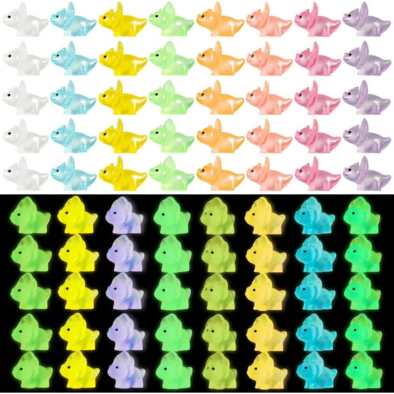 40 Pcs Mini Resin Luminous Dinosaur, Glow in The Dark Dinosaur Miniature Dino Figures Tiny Ornament for Fairy Garden Landscape Aquarium Dollhouse Garden