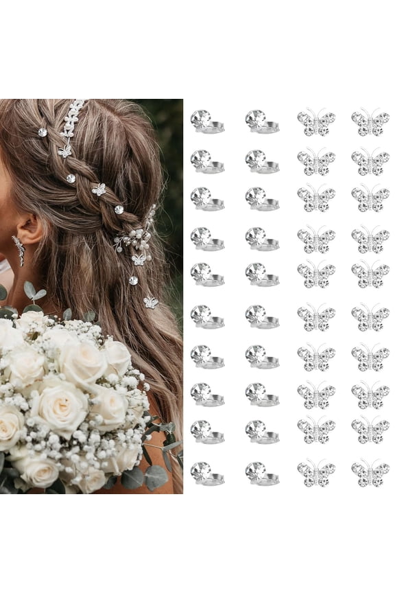 40 Pcs Mini Rhinestone Hair Clips Cute Butterfly Hair Pins Small Crystal Hair Clip Decorative Butterfly Hair Clips Silver Wedding Bridal Hair Accessories for Girls Women