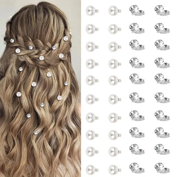 40 Pcs Mini Rhinestone Hair Clips Tiny Pearl Hair Clips Decorative Hair Clips Sparkly Crystal Hair Pins Silver White Hair Clips Wedding Bridal Hair Accessories for Girls Women