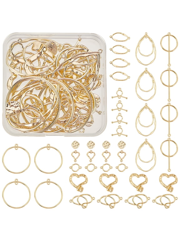 40 Pcs Mixed Shapes Alloy Open Back Bezel Pendants Alloy Links Connectors Hollow Frame Pendant Blanks for DIY UV Resin Jewelry Making Light Gold