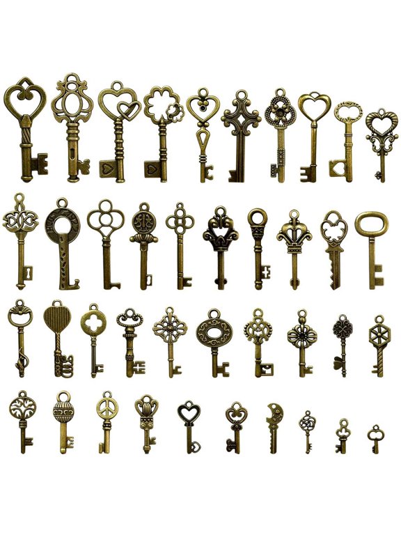 40 Pcs Mixed Skeleton Keys in Antique Style Bronze Vintage Key Charms Small Skeleton Keys Charm for Birthday Party Wedding Favors Key Charms Set for Pendant Necklace DIY Jewelry Making Christmas Gift
