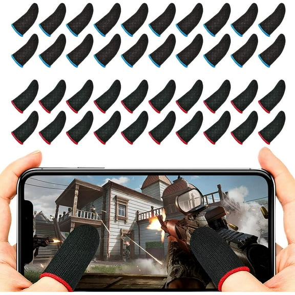 40 Pcs Mobile Game Finger Sleeve, Pro Gaming Finger Gloves Anti-sweat Thumb Sleeves Breathable Finger Gloves Touch Screen Finger Sleeve Thumb Mobile Gaming Controller for Men Women (Blue,Red)