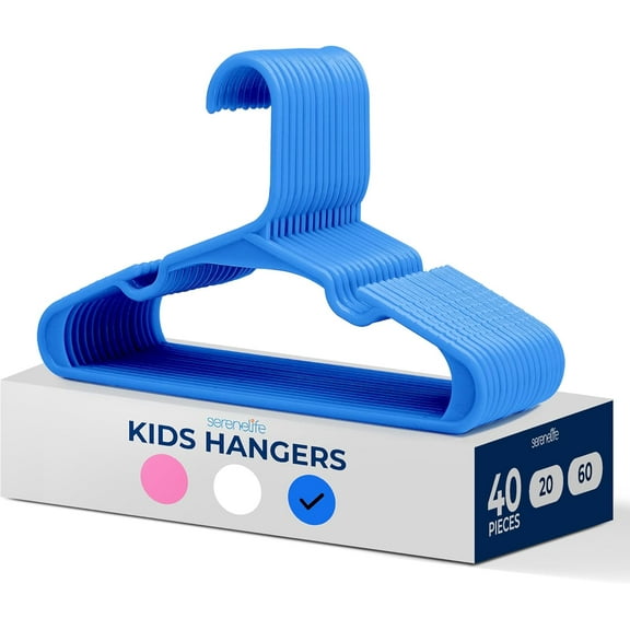 40 Pcs. Non-Slip Plastic Kids Hangers - Durable and Space-Saving Closet Organizers for Infants, Toddlers, and Kids' Clothing (Blue)