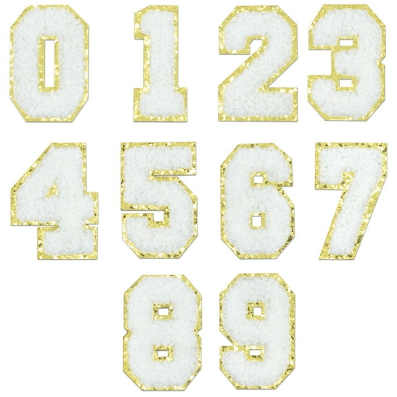 40 Pcs Number Patches, 0-9 Self-Adhesive Digital Patches for Clothing, Decorative Chenille Numbers with Gold Edge, Customizable for Bags, Shirts, Jeans, Stylish Embellishments