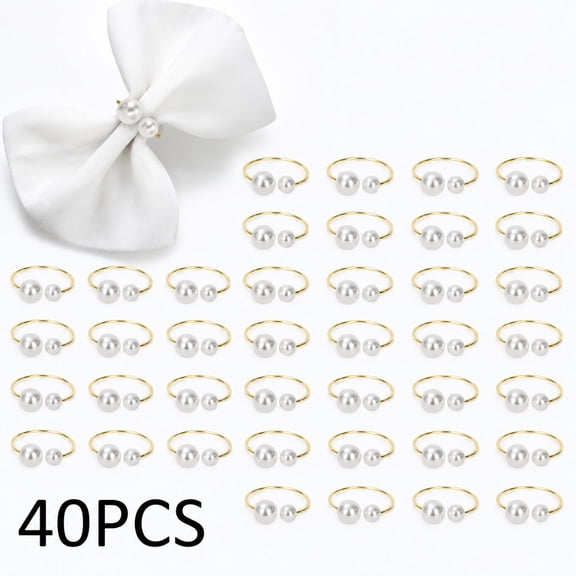40 Pcs Pearl Napkin Rings for Table Decor, Elegant White Alloy Napkin Ring Holders with Large and Small Pearls, Decorative Napkin Rings for Weddings, Dinner Parties, Bridal Showers, Holiday Tables
