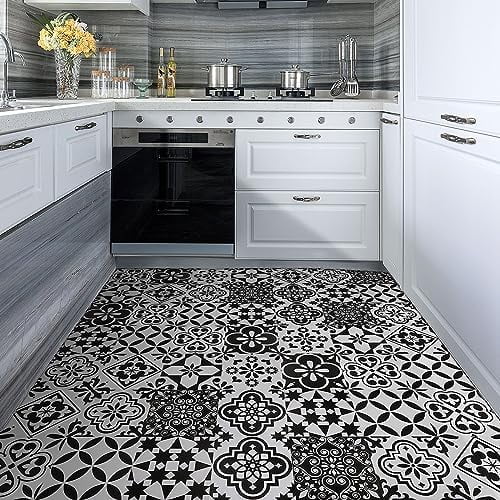 40 Pcs Peel and Stick Floor Tile Black and White Vinyl Flooring 7.87in X 7.87in Peel and Stick Flooring for Kitchen Bathroom (10 Different Pattern)$$Tools & Hardware Other