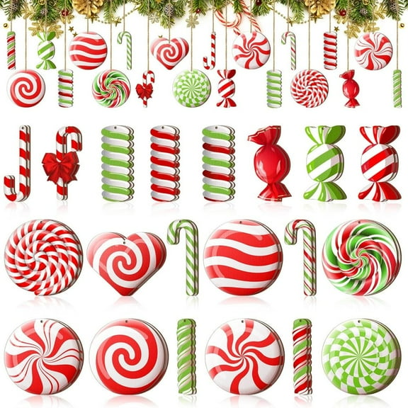 40 Pcs Peppermint Christmas Tree Ornaments Colorful Peppermint Wood Ornaments Lollipop Candy Christmas Ornaments Hanging Peppermint Tree Decorations with Ropes for Candy Party Xmas Tree