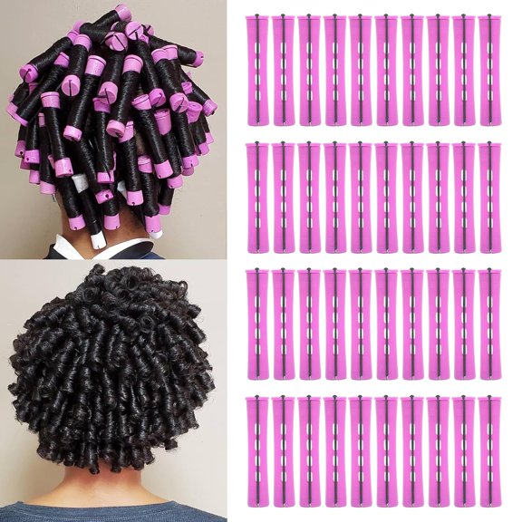 40 Pcs Perm Ros For Short Hair Purple Heatless Curl Long & Natural Hair,Meium Size Black Women(Purple 40Pcs)