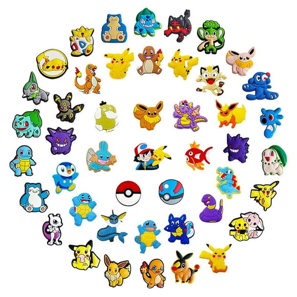 40 Pcs Pokemon Cartoon Charms for Boys Girls Charms Pack Cute Pins Accessories Cartoon Charms for Shoes Clogs Slides Bracelet Wristband Shoe Decoration