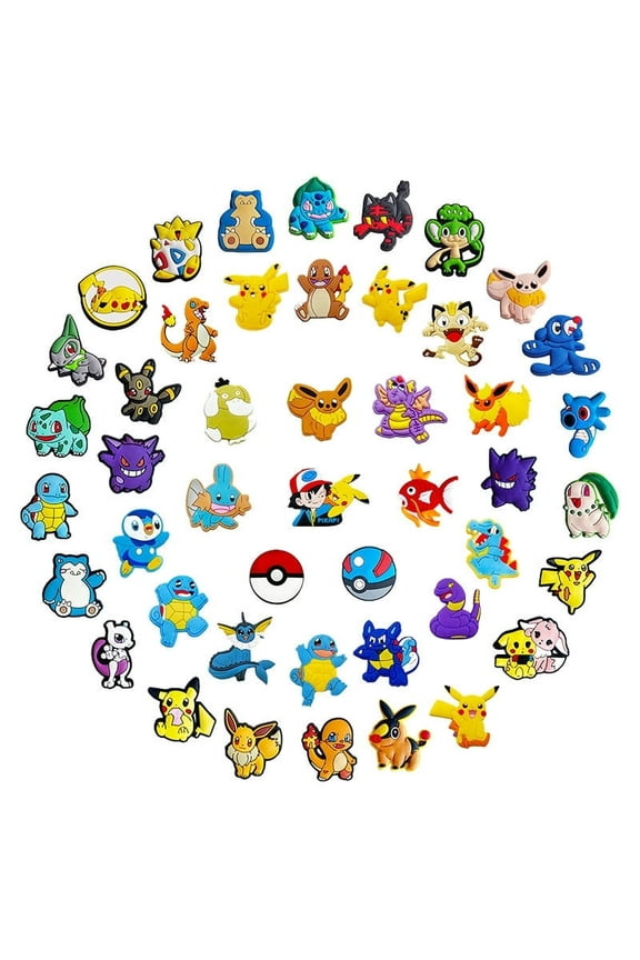 40 Pcs Pokemon Cartoon Charms for Boys Girls Charms Pack Cute Pins Accessories Cartoon Charms for Shoes Clogs Slides Bracelet Wristband Shoe Decoration