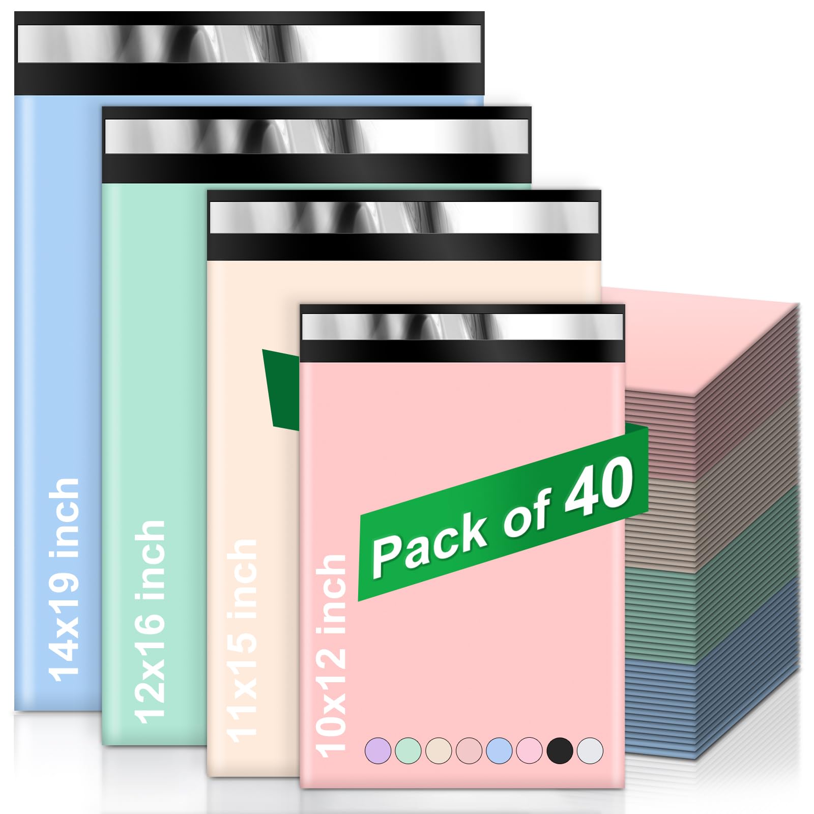 40 Pcs Poly Mailers, Strong Adhesive Plastic Shipping Bags, Tear-Resistant Colorful Mailing Envelopes for Packaging Clothing, 4 Sizes