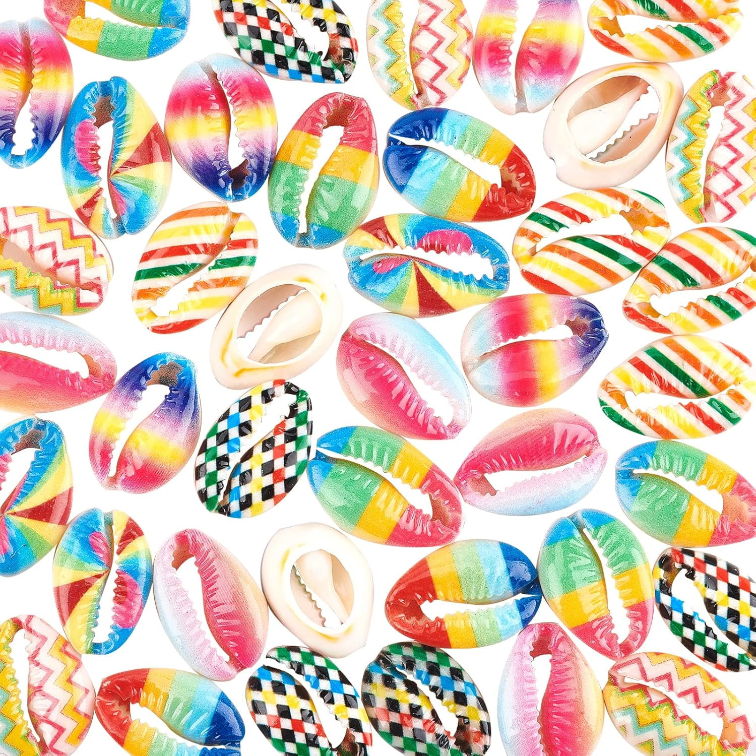 40 Pcs PrintedShell Beads 8 Colors Natural Cowrie Seashell Beads Beach ...